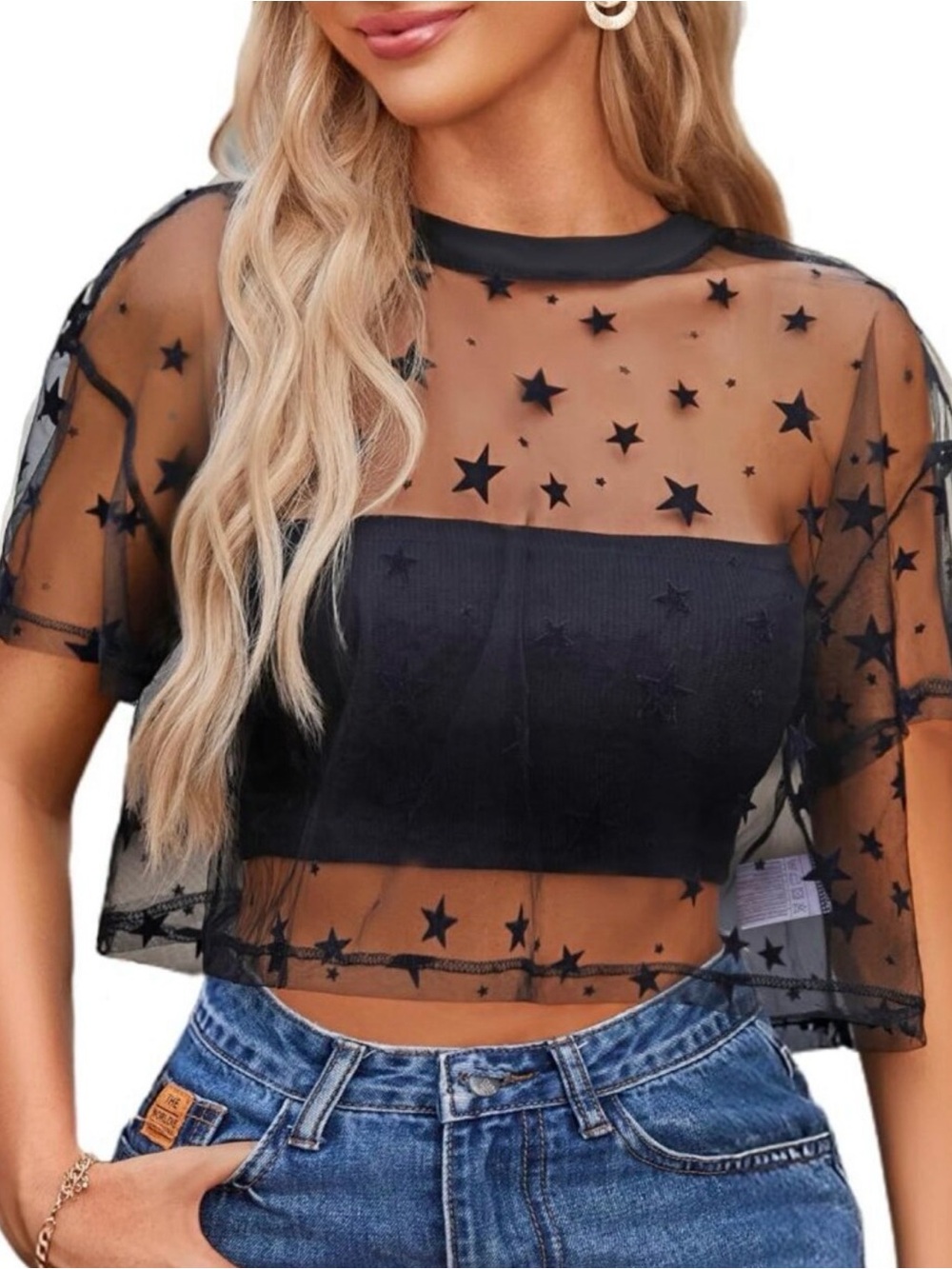 Sheer Star Mesh Crop Top